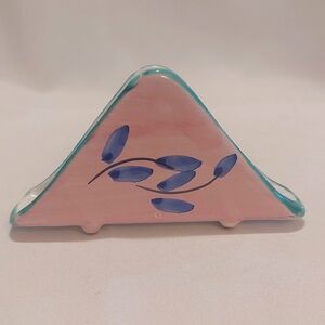 Triangle Napkin Holder Mexican Ceramic Lavender With Blue Leaves Picnic Kitchen